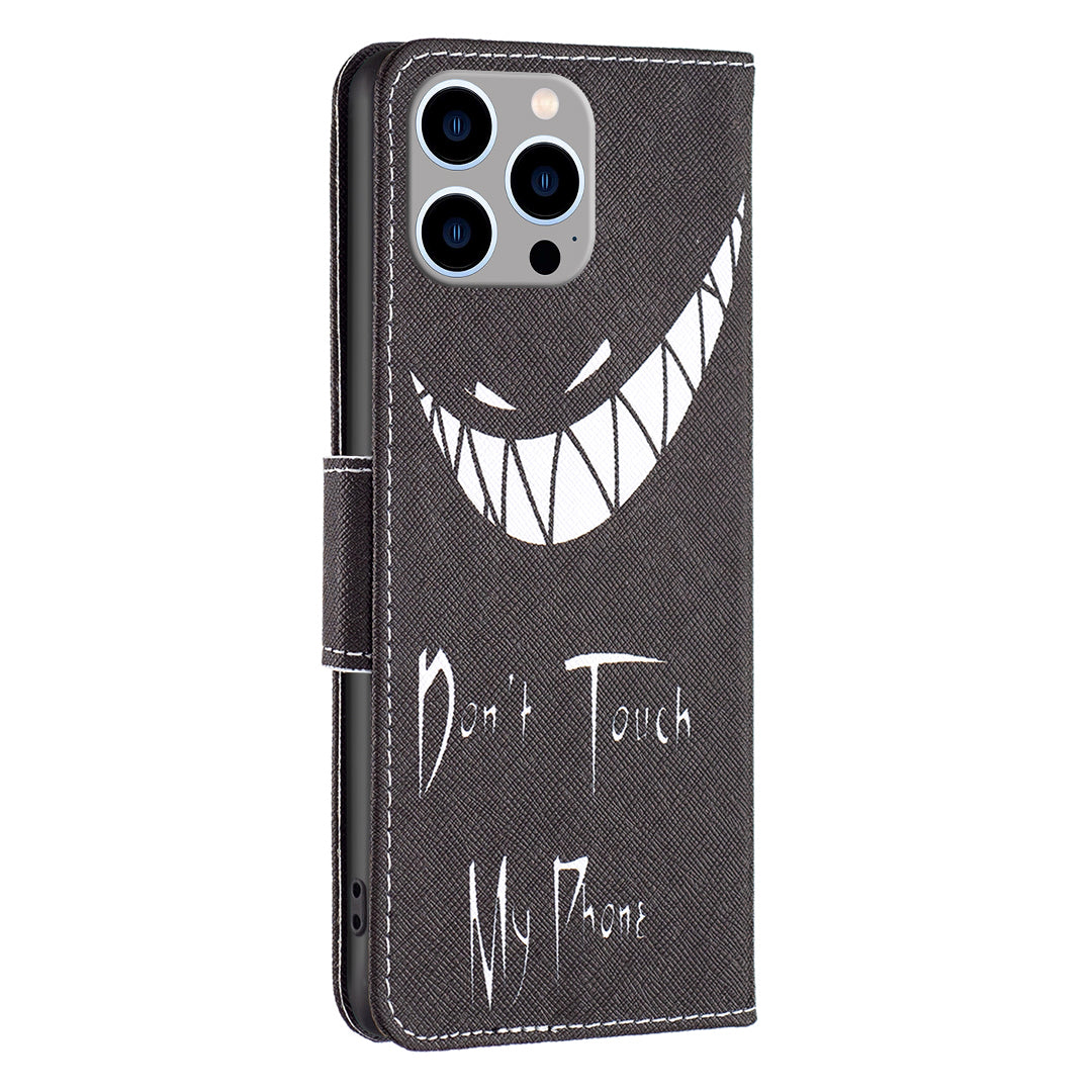 Wallet PU Leather Phone Case for iPhone 15 Pro Max , Pattern Printing Phone Stand Cover - Don't Touch My Phone Wallet PU Leather Phone Case for iPhone 15 Pro Max , Pattern Printing Phone Stand Cover - Don't Touch My Phone